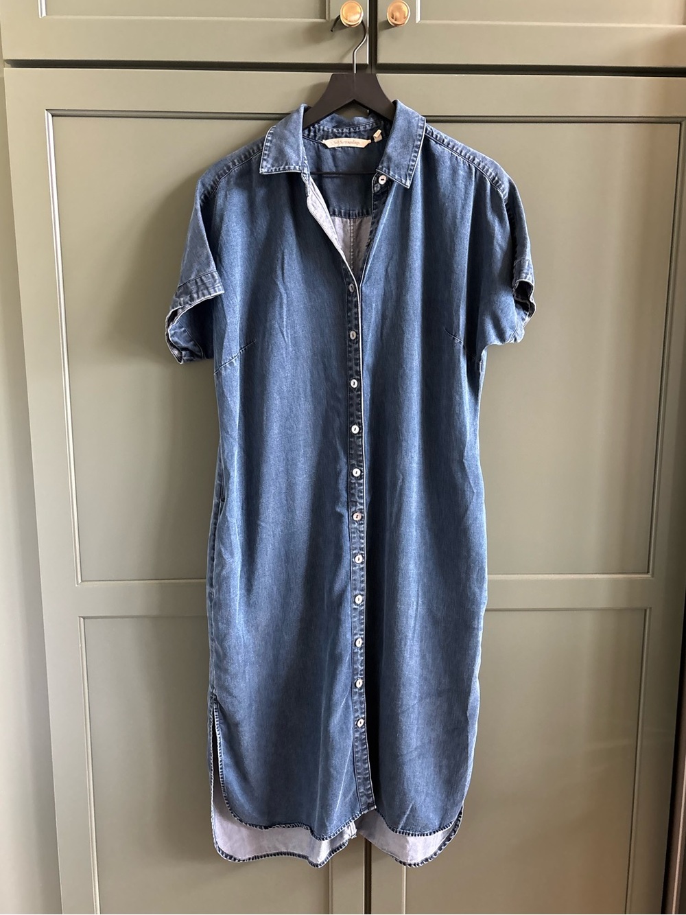 Soft Surroundings “Je Veux” Midi Shirtdress,Jean Denim, High Low Hem, Petite, PL